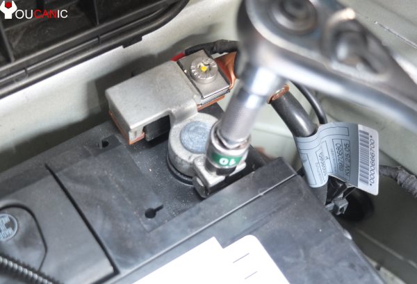 disconnect neg - battery terminal first