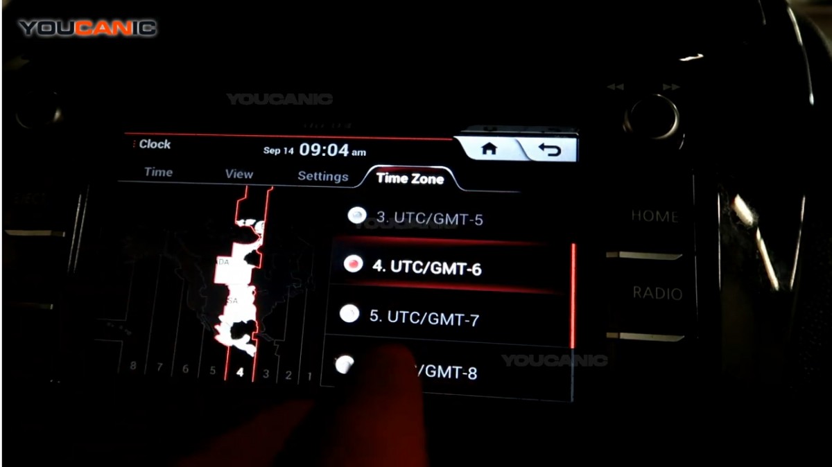 Choose time zone on the Radio.