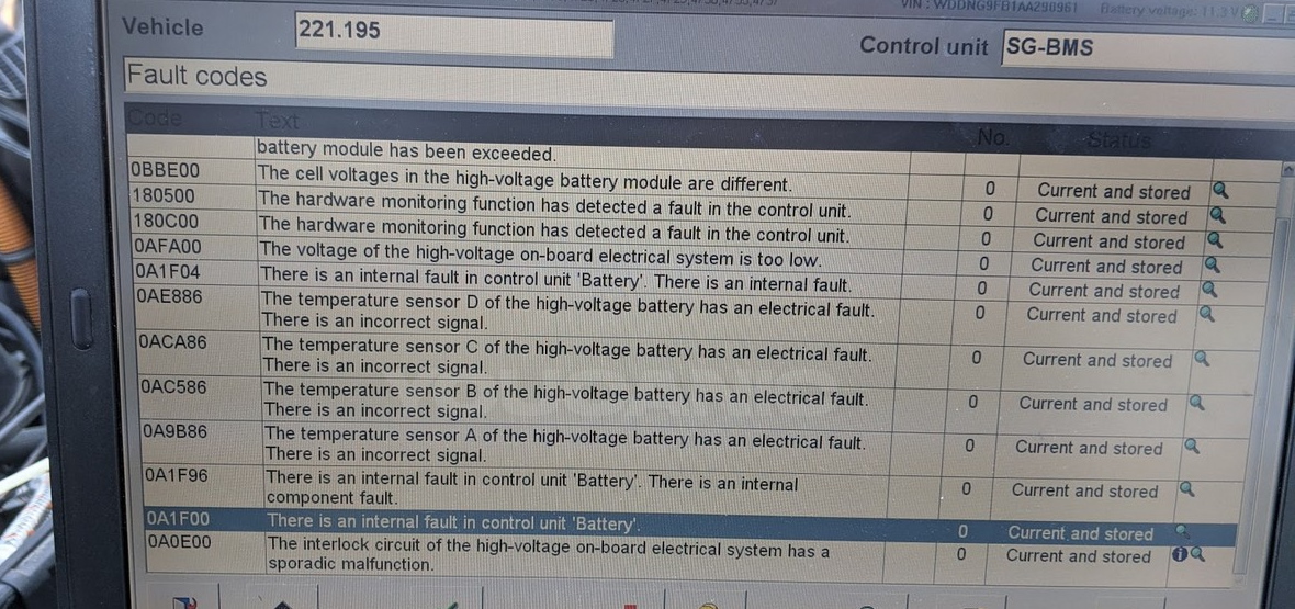 BMS FAILURE CODES