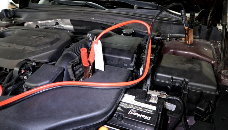 Jump starting the battery of the 2016-2020 Kia Optima.
